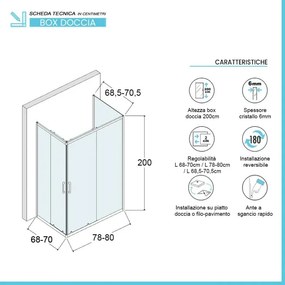Box doccia 70x80x70 cm con doppio scorrevole trasparente H 200 cm Ted