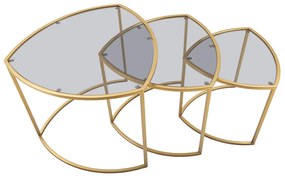 Tavolini rotondi in set di 3 con piano in vetro in oro ø 60 cm Triangle - Mauro Ferretti