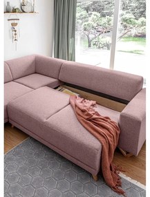 Divano angolare rosa allungabile e con contenitore (penisola a sinistra/a L) Classy Sophie – Miuform