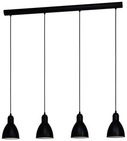 Lampadario A Sospensione Vintage Priddy Acciaio Nero Bianco 4 Luci E27