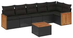 Set divani da giardino con cuscini 7pz nero polyrattan