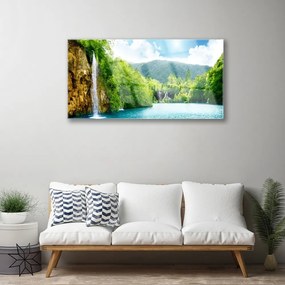 Quadro vetro acrilico Foresta Lago Natura montagne 100x50 cm