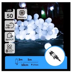 Aigostar - Catena luminosa decorativa LED per esterni 50xLED/3,6W/230V/8 funzioni 5m IP44 bianco freddo