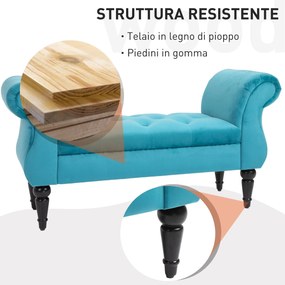 Panca con Braccioli in Tessuto Velluto Capitonné 117x40x58 cm  Blu...