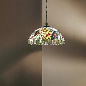 Lampadario Tiffany Vetro Multicolor Chiaro 3 Luci E27
