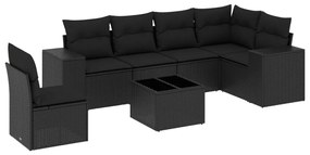 Set divani da giardino con cuscini 7pz nero polyrattan