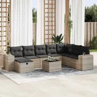 Set Divano da Giardino 9pz con Cuscini Grigio Chiaro Polyrattan 3325748