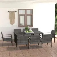 Set da Pranzo da Giardino 9 pz in Polyrattan Grigio 3065716