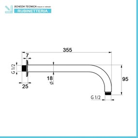 Braccio doccia nero opaco tondo 33 cm in acciaio