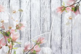 Carta da parati – Orchidea Vintage con Scritta - Love begins at home