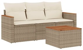 Set divano da giardino 4 pz con cuscini beige in polyrattan