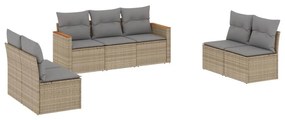 Set divano da giardino 7 pz con cuscini beige misto polyrattan