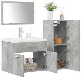 Set Mobili Da Bagno 4 Pz Grigio Cemento İn Legno Multistrato /