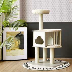 Costway Albero tiragraffi per gatti, Torre di legno con piattaforma tiragraffi e cuscini lavabili Naturale