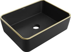Mexen Catia lavabo da appoggio 48 x 37 cm, nero opaco/bordo dorato - 21314875