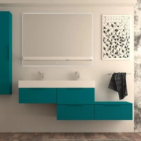 Mobile da bagno sotto lavabo Modula blu petrolio liscio laccato opaco L 120 x H 25 x P 44 cm 1 cassetto, lavabo non incluso