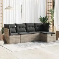 Set Divano da Giardino 5 pz con Cuscini Grigio in Polyrattan 3325266