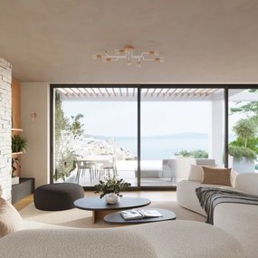 Sollux SL.1667 - Lampadario a plafone TIMBO 8xE27/15W/230V bianco/beige/faggio