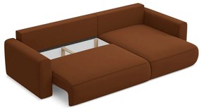 Divano angolare color terracotta allungabile/con contenitore (con penisola a destra/con chaise lounge) con rivestimento in velluto Kapua – Makamii