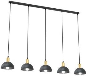 Lampadario 5 Luci Idunn In Acciaio Nero E Oro Diffusori A Cupola