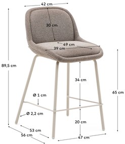 Kave Home - Sgabello Aimin in ciniglia marrone chiaro e gambe in acciaio con finitura verniciata beige