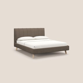Selene letto imbottito con piedini naturali sfoderabile in tessuto impermeabile T02 marrone