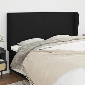 Testiera Ad Orecchio Nera 183x23x118/128 Cm İn Tessuto /