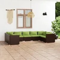 Set Divani da Giardino 9 pz con Cuscini in Polyrattan Marrone 3101972