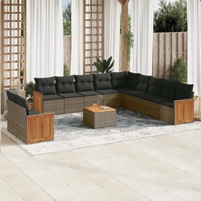 Set divani da giardino 12 pz con cuscini grigio in polyrattan