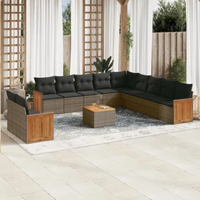 Set divani da giardino 12 pz con cuscini grigio in polyrattan