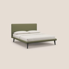 Noel letto minimal scandinavo con piedi in mogano e tessuto fiammato impermeabile T19 verde
