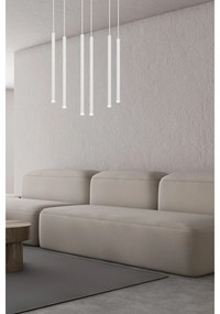 Lampadario 6 Luci Moderno Shu Acciaio Bianco E Paralumi A Cilindri Sottili