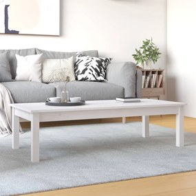 Tavolino Da Salotto Bianco 110x50x30 Cm Legno Massello Di Pino /
