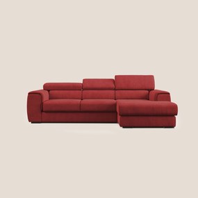 Zeno Divano angolare con pouf estraibile poggiapiedi in tessuto morbido impermeabile T02 rosso