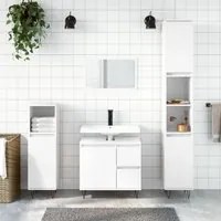 Set Mobili da Bagno 3 pz Bianco Lucido in Legno Multistrato 3190223