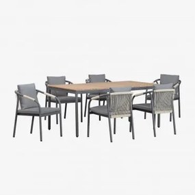 Set Tavolo Basper Rettangolare (180x90 Cm) E 6 Sedie Da Giardino In Alluminio E Legno Di Acacia Grigio Grafite - Sklum