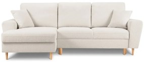 Divano angolare beige allungabile e con contenitore (con penisola a sinistra/con chaise lounge) con rivestimento in bouclé Kyoto – Cosmopolitan Design