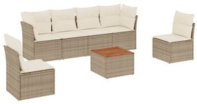 Set divani da giardino 7 pz con cuscini beige in polyrattan