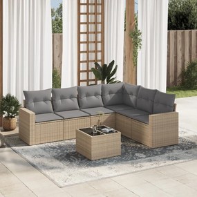 Set divani da giardino 7 pz con cuscini beige in polyrattan