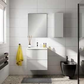 Pensile bagno Step L30 x H75 x P14cm, con 1 anta reversibile, bianco opaco cannettato, con chiusura ammortizzata