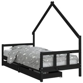Giroletto bambini con cassetti nero 90x200cm massello di pino