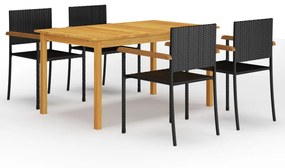 Set mobili da pranzo per giardino 5 pz nero