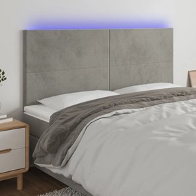 Testiera A Led Grigio Chiaro 200x5x118/128 Cm İn Velluto /