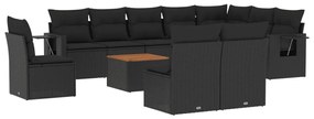 Set divani da giardino 11 pz con cuscini in polyrattan nero