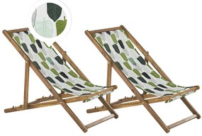 Set di 2 sedie a sdraio legno acacia chiaro motivo foglie bianco e verde ANZIO Beliani