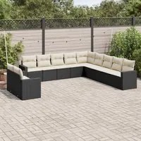 Set Divani da Giardino 11 pz con Cuscini in Polyrattan Nero 3251523