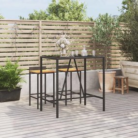 Tavolo da bar con piano in vetro nero 110x70x110 cm polyrattan
