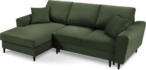 Divano angolare verde allungabile e con contenitore (con penisola a sinistra/con chaise lounge) con rivestimento in velluto a coste Kyoto – Cosmopolitan Design