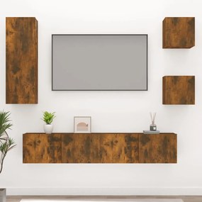 Set Di Mobili Porta Tv 5 Pz Rovere Fumo İn Legno Multistrato /