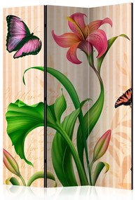 Paravento separè Vintage - primavera (3 pezzi) - fiori e farfalle